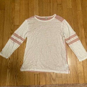 J.Crew Pink and White Women's Linen Top